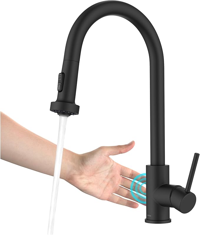 KRAUS Bolden Motion Sensor Single Handle Pull Down Touchless Kitchen Faucet in Matte Black, KSF-1616MB