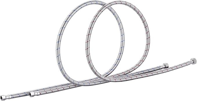 60'' Length Faucet Supply Line, Stainless Steel Braided cUPC Sink Hose with G1/2" FIP x 3/8" Compression Supply Hose for Sink Faucet Bathroom Kitchen Faucet Connector Water Supply Line 2 PCS