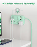 6 USB Green Travel Power Strip- 5Ft Green Extension Cord with 4.8A 2 USB C Charging Station and 4 Outlets, Cute Desk Accessories with Switch for Kawaii Pink Home Office College Dorm Room 24W