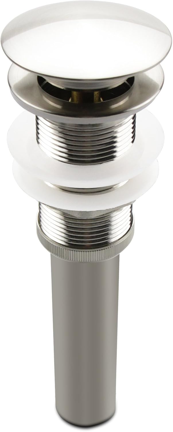 Brushed Nickel Pop Up Sink Drain Without Overflow, Bathroom Faucet Vessel Sink Drain Stopper 1-5/8" Without Overflow Fits 1.25" to 1.5" Drain Holes