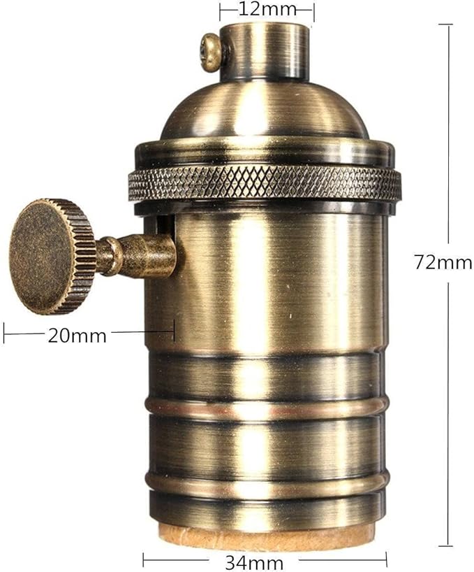 2 Pack Lamp or Fixture Replacement, E26/ E27 Solid Brass Industrial Light Socket Vintage Edison Pendant Lamp Copper Holder with Switch (Antique Brass)