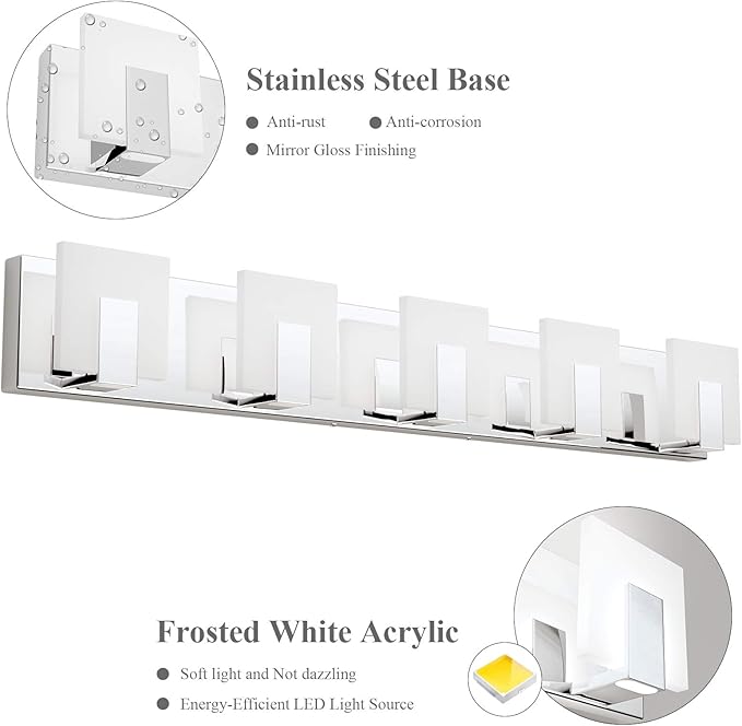 Aipsun Modern 5-Light LED Vanity Light - Dimmable Chrome Bathroom Wall Light Over Mirror (White Light)