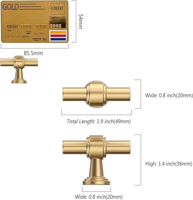 Amerdeco 10 Pack Champagne Bronze Cabinet Knobs 1.46 Inch(37mm) Single Hole Cabinet Handles Rectangle Dresser Knobs Drawer Knobs and Pulls for Bathroom Cabinets ZH0069