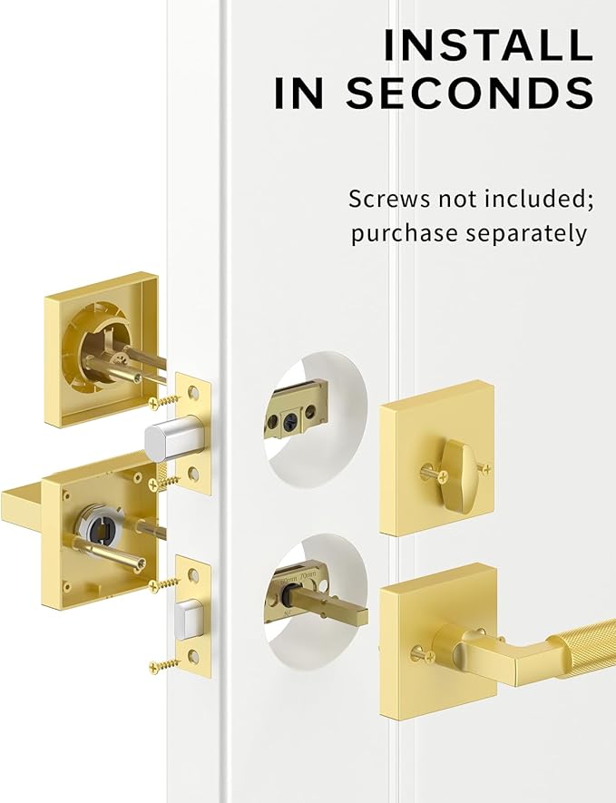 Asidrama Premium Gold Zinc-Alloy Front Door Lock Set: Double Cylinder Deadbolt, Heavy Duty Security Handleset for Left/Right Exterior Doors, Universal Entry Locks (2 Pack)