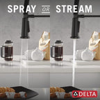 Delta Rhett Pro Style Commercial Kitchen Faucet with Pull Down Sprayer, Single Hole Matte Black Kitchen Sink Faucet, Single Handle, Matte Black 18829-DST