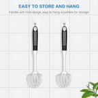 SetSail Dish Brush with Handle, 2 Pack Stiff Bristles Dish Scrubber with Built-in Scraper Dish Scrub Brushes for Cleaning Dishes, Pots and Pans, Kitchen Sink, 3 Pack, Black White
