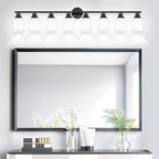8-Light Vanity Lights, Black Bathroom Light Fixture with Striped Textured Milky White Glass Shade, Modern Vanity Lighting Fixture for Bathroom Wall Light Over Mirror, E26 Wall Sconce