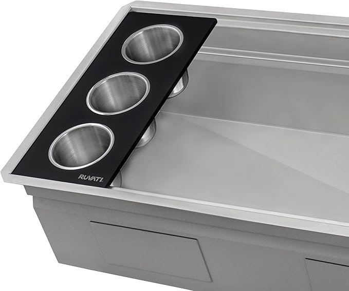 Ruvati 33-inch Workstation Two-Tiered Ledge Undermount Kitchen Sinks 16 Gauge Stainless Steel with Black Composite Accessories - Deep Undermount Sink, Kitchen Sink, Stainless Steel Sinks - RVH8224