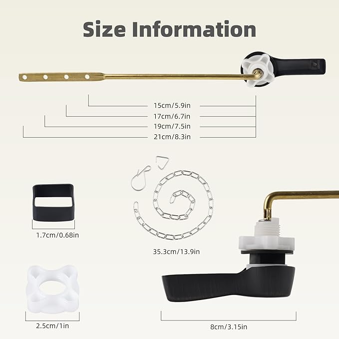 iFealClear 2 Pack Universal Metal Toilet Tank Flush Lever Replacement, Solid Brass Front Mount Handle Toilet Tank Trip Lever with 2 Pieces Stainless Steel Flapper Chains, Oil Rubbed Bronze