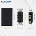ELEGRP Decorator Wall Receptacle Outlet, Tamper Resistant 15A 125V Standard Electrical Wall Outlet, Residential Grade, Self-grounding, with Screwless Wall Plate, UL (20 Pack, Glossy Black)