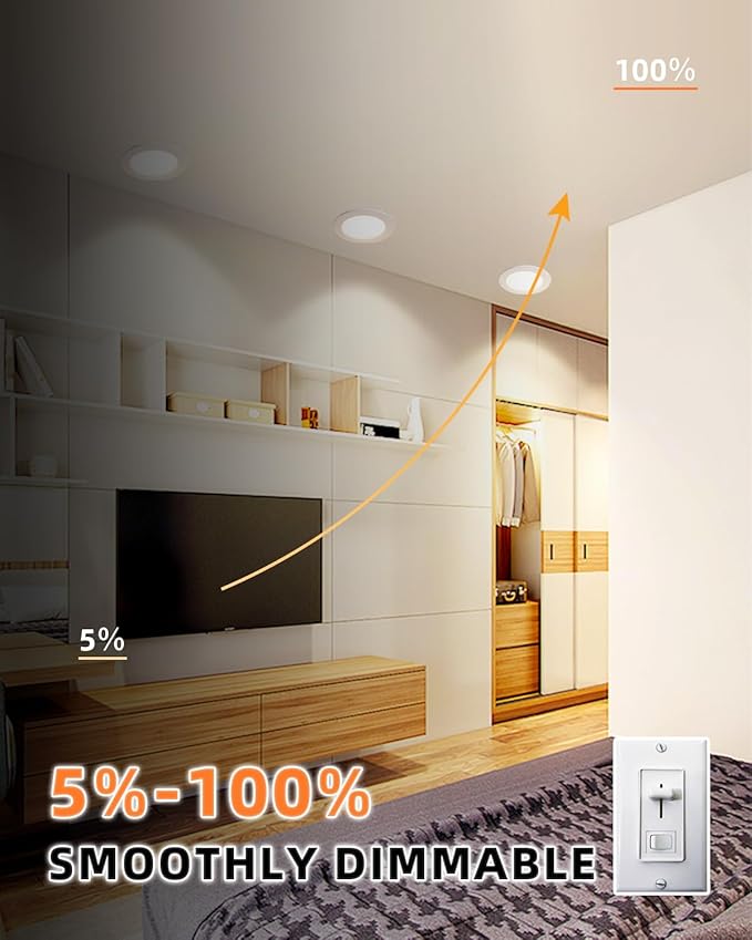 ZYC Recessed Lighting 6 Inch - 12W Ultra-Thin LED Ceiling Lights,2700-5000K Selectable,5CCT Canless Wafer Downlight,1100LM Hight Brightness,Dimmable Can Light,Pack of 12 Black.