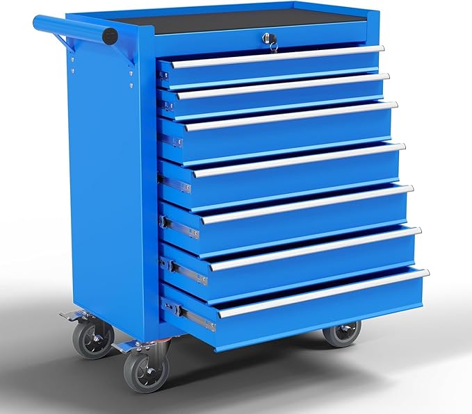 7-Drawer Metal Rolling Tool Chest with Wheels,Tool Storage Cabinet with Locking System，Toolbox with Wheels for Garage,Workshop, Repair Shop(Blue, 7-Drawer)
