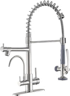 Fapully 3 in 1 Kitchen Faucet with Water Filler and Pull Down Sprayer,Brushed Nickel Commercial Kitchen Sink Faucet with Drinking Water Faucet