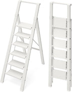 6 Step Ladder, Aluminum Folding Step Stoowith Convenient Handgrip,Lightweight 330lbs CapacityStep Ladder for Household, Ofice, Kitchen(White)