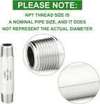 TAISHER 2PCS Stainless Steel Pipe Fittings, 3/8" NPT Male x 3/8" NPT Male Threaded, 6" Length Thickened Nipple Cast Pipe