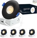 4 Pack Black 3-inch 5 CCT Gimbal LED Recessed/Downlight Color Selectable 2700K/3000K/3500K/4000K/5000K 800Lm 10W 120V Dimness Adjustable LED Lights