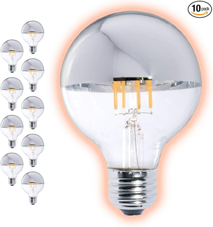 GoodBulb 5 Watt Half Chrome G25 Light Bulbs LED Restaurant Bulb with E26 Medium Base 2700K Warm White 360 Lumens Restaurant Light Bulbs 10 Pack