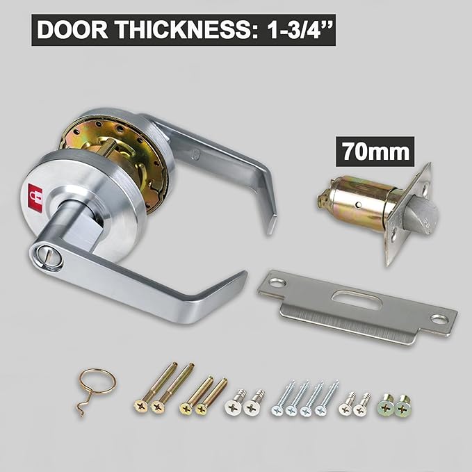 Privacy Commercial Door Locks Heavy Duty Grade 2 Lever for Commercial Bathroom, Non-Handed, UL 3 Hour Fire Rated, ADA Compliant, Satin Chrome Finish 26D, 2-3/4''Backset, X-XG-BK-70