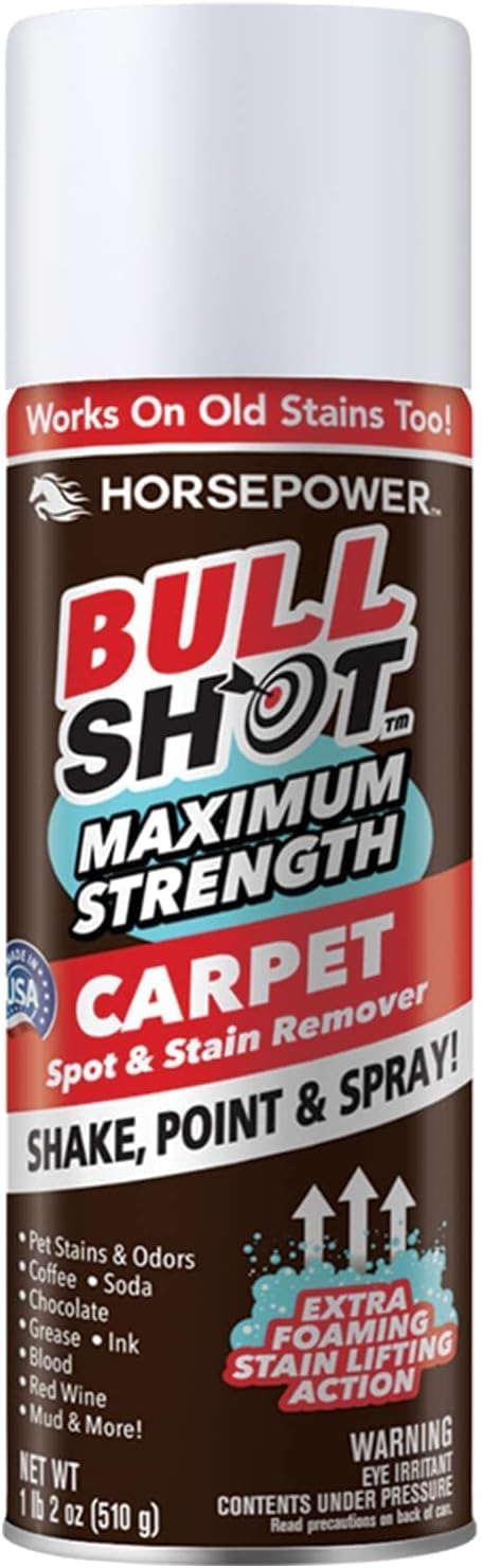 Bull Shot MAX Strength Carpet Spot & Stain Remover by Horsepower, AS SEEN ON TV, Made In US, Just Point & Spray, Stain-Lifting Foam Action, Pet Stains & Odors, Coffee, Wine, New & Old Stains & More
