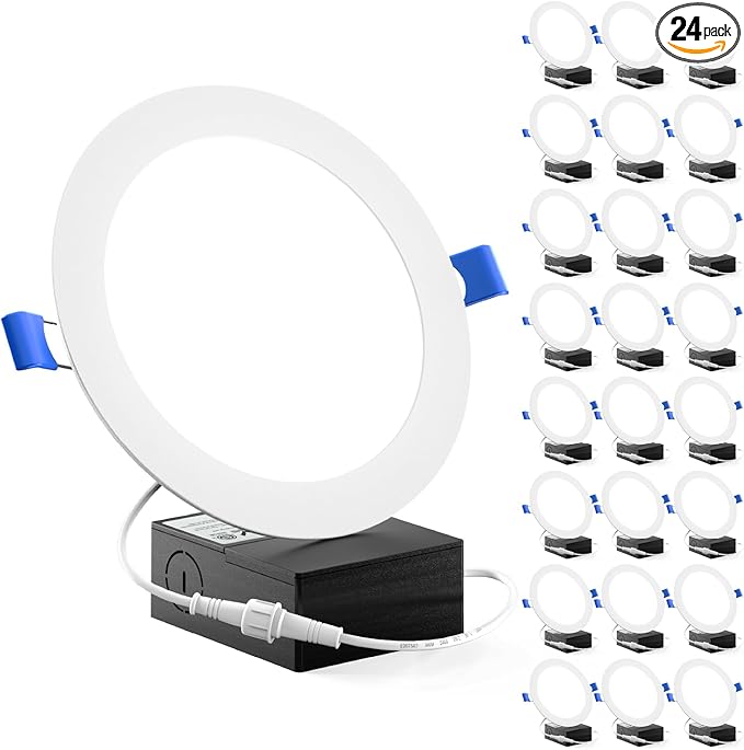 Sunco 24 Pack Recessed Lighting 6 Inch LED, Canless Ceiling Lights Slim with Junction Box, 850 LM, 14W (100W Equivalent), 5000K Daylight, Dimmable, Wafer Thin, 50000 Lifetime Hours ETL.