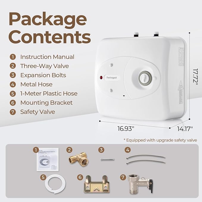 8 Gallon Electric Tank Water Heater, 120V 1500W Under Sink Instant Hot Tank Water Heater for RV, Camper, Kitchen, Food Truck, Wall or Floor Mounted, White