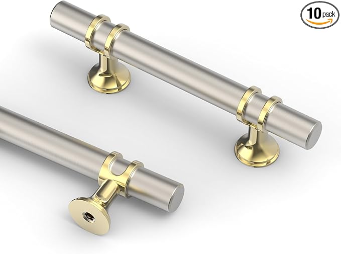 Asidrama 10 Pack 3 Inch(76mm) Champagne Bronze and Brushed Satin Nickel Kitchen Cabinet Handles, Cabinet Pulls Kitchen Cabinet Hardware Cupboard Handles Drawer Pulls