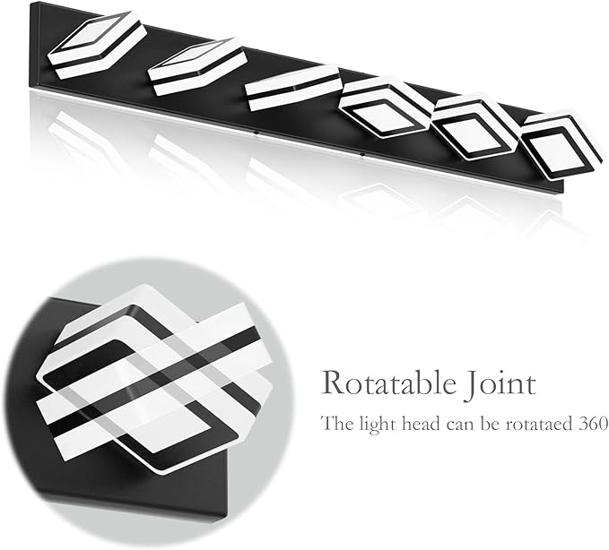 Ralbay Modern Black Bathroom Light Fixtures 6 Lights Up and Down Modern LED Bathroom Vanity Lights Over Mirror Acrylic Rotatable Matte Black Bath Wall Lighting