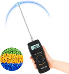NEWTRY Moisture Meter Powder-Moisture Tester Range 0-100% Plastic Moisture Meter Resolution 0.1% & 0.01% with 9.6" Probe Portable Hay Moisture Meter for Plastics Rubber Silicone Resin Nylon Hay