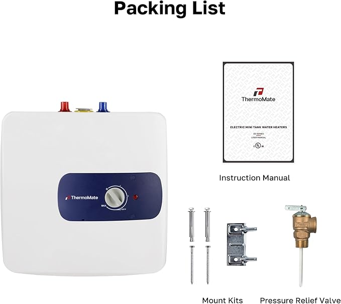 ThermoMate Electric Tank Water Heater, 8.0 Gallon Point of Use Instant Small Hot Water Heater 120V 1440W, Wall or Floor Mounted, Plug-in to Use, UL Listed ES800