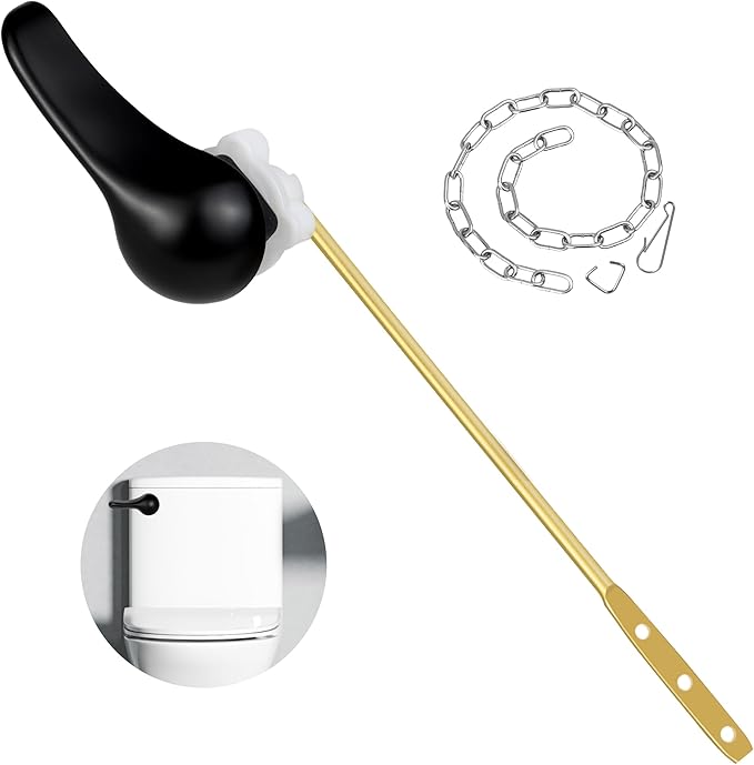 Hidnvefen Toilet Handle Replacement Kit Universal Toilet Flush Handle, Zinc Alloy Toilet Tank Trip Lever with H2 Brass Arm, Compatible with American Standard/Mansfield Toilet, Black
