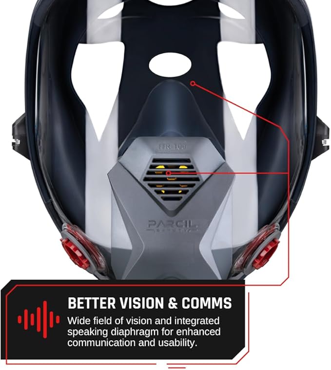 Parcil Distribution Full Face Respirator Mask with Filters – Durable Full Face Respirator Gas Mask, Bayonet Filter Compatible