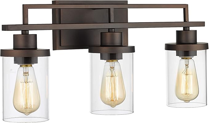 Emliviar 3-Light Vanity Light for Bathroom - Farmhouse Bathroom Light Fixtures in Oil Rubbed Bronze Finish with Clear Glass, YCE238B-3W ORB