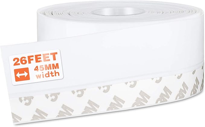 26 Feet Silicone Seal Strip, Weather Stripping Seal Tape for Door, Window & Shower Glass Gaps (White, 45MM)