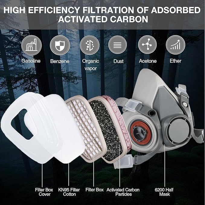 6200 Half Face Respirator Mask with Filters, Gas Mask Ideal for Painting, Woodworking, Sanding, Spraying