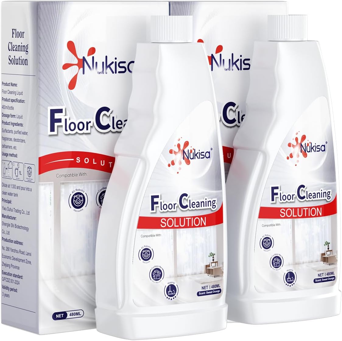 Sweet Orange Scent Floor Cleaning Solution Compatible With Roborock Robot Vacuum And Mop Cleaner， Deep Cleans For Multiple Hard Floors, Suitable With All Robot Vacuums With Mopping (2 Bottle)