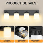 IZORRO Bathroom Vanity Light Fixture, 4-Light 27.5 Inch Matte Black Bathroom Light Fixtures Over Mirror, with White Glass Shade, Modern Farmhouse Vanity Lights, Rustic Restroom Lighting Fixtures