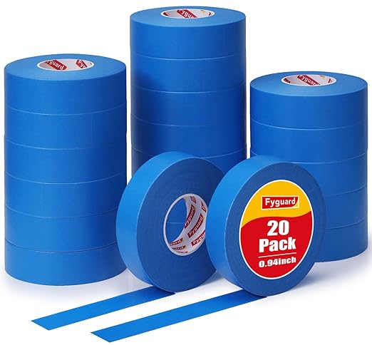 20 Rolls Blue Painters Tape 1 Inch Wide 0.94In x 1100 Total Yards Bulk Blue Masking Tape, Heat Resistant Washi Tape for Wall Painting DIY Projects, Sharp Lines