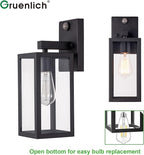 GRUENLICH Dusk to Dawn Large Outdoor Wall Lantern, PIR Motion Sensor Wall Sconce, E26 Base Max 60W, Metal Housing Plus Glass, Matte Black Finish, Bulb Not Included, 1-Pack