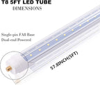 25-Pack 5FT 48W T8 LED Tube Light FA8 Single Pin Bas Daylight White 6500k with V-Shaped Double Row LED Chips 5 Foot LED Bulbs to Replace T8 T10 T12 Fluorescent Light, ETL Listed