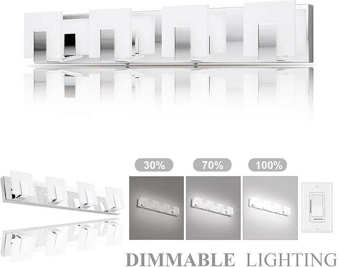 Aipsun 4 Lights Dimmable Modern LED Vanity Light for Bathroom Frosted White Acrylic Chrome Up and Down Bathroom Wall Light Fixtures Over Mirror(White Light 6000K)
