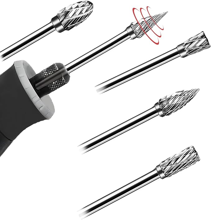 20 Pcs Double Cut Carbide Rotary Burr Set 1/8" Shank Compatible with Dremel for Metal Glass Woodworking, Drilling, Carving, Engraving, Polishing Cutting with 2 Collets