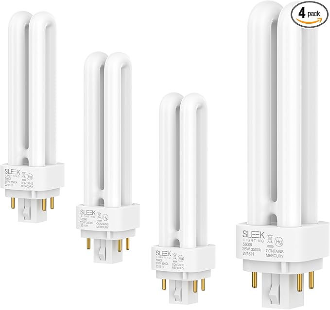 SLEEKLIGHTING 26 Watt T4 Double Tube CFL 4 pin G24q-3 Base Light Bulb 3500K 1500lm -UL Listed,Compact Fluorescent -Neutral White Light 4pack