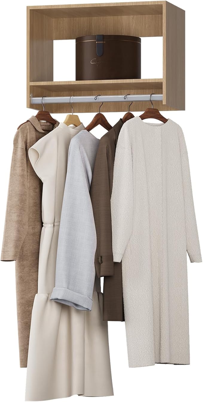 Tall Hanging Closet Unit, Modular Closet System, Wood Closet System Organizer with Storage for Walk In Closets, Clothing Rack Wardrobe Closet for Hanging Clothes, Bedroom, Wood, 25.5"W