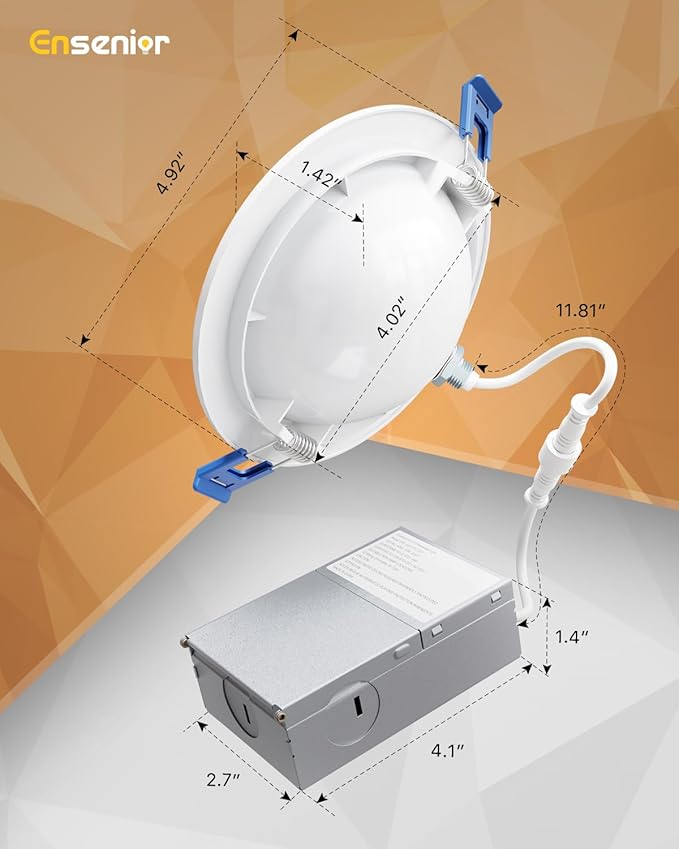 Ensenior 12 Pack 4 inch Gimbal Led Recessed Light with Night Light, 90° Adjustable Directional Eyeball Lighting, Dimmable, 2700K/3000K/3500K/4000K/5000K, 700LM, 9W=85W-FCC Certified