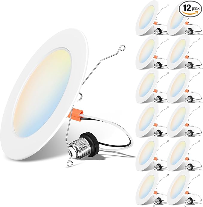 LVWIT LED Recessed Light 6Inch, Can Lighting Color Selectable 2700/3000/4000/5000/6000K 5CCT, 10W(120W Equivalent) Dimmable Downlight with E26 Conversion Kit, Retro Fit Ceiling Light Fixtures, 12 Pack