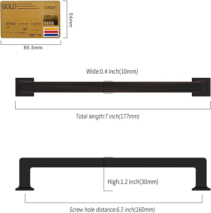 10 Pack 6.3"(160mm) Oil Rubbed Bronze Cabinet Pulls Kitchen Cabinet Handles Drawer Pulls Cupboard Hardware for Cabinets