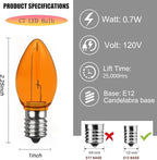 10 Pack Christmas Replacement Orange Bulbs,Outdoor Individual LED Bulbs for Events, Holiday Parties, Patios C7/E12 Candelabra Base,Shatterproof Plastic