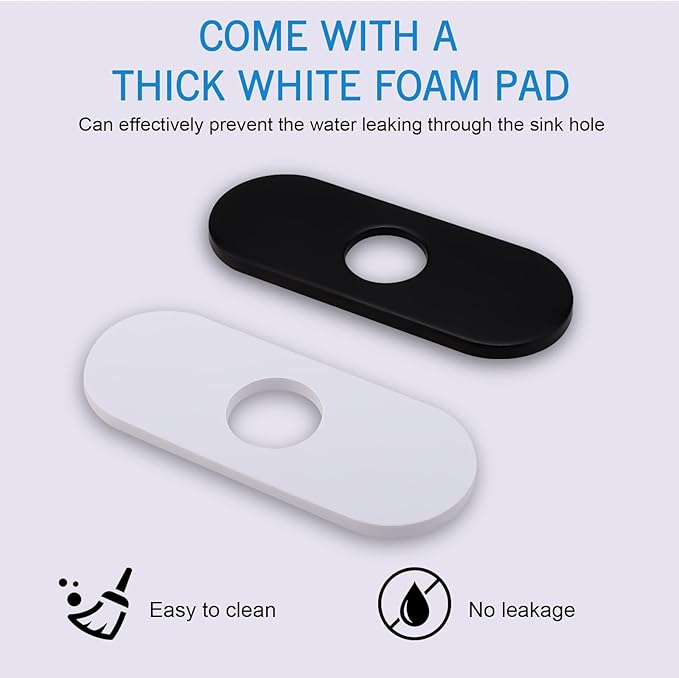 6.3 Inch Black Faucet Deck Plate for Bathroom Vanity Sink, Stainless Steel Faucet Escutcheon Plate for 1 or 3 Hole Kitchen Bathroom Faucets, Matte Black