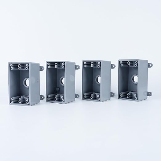 1/2-Inch or 3/4-Inch Weatherproof Electrical Junction Box with Adapters, Gray, Indoor/Outdoor Installation (Single-Gang 4PACK)