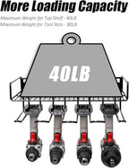 Heavy Duty Tool Organizer, 16"W x 7.48"H x 5.51"D, 4 Wall Mount Anchors, 3.95" Between Slots, Sturdy Steel Construction, Ideal for Power Tools